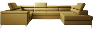 Designer Sofa Torino mit Schlaf- und Klappfunktion Stoff Senf Rechts