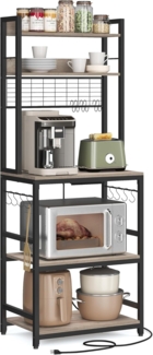 Vasagle Küchenregal mit Steckdosen, 14 Haken, Stahl greige-schwarz, 40 x 60 x 170 cm