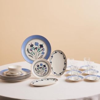Karaca Frühstücksteller Blue Clove 26-Teiliges 6-Personen Frühstücksgeschirr