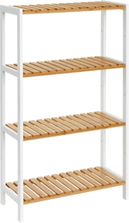 SONGMICS Badezimmerregal, Badregal, Küchenregal, Schuhregal, Standregal aus Bambus, 26 x 60 x 100 cm, ideal für Bad, Wohnzimmer, Flur, Küche, weiß-naturfarben BCB034N01