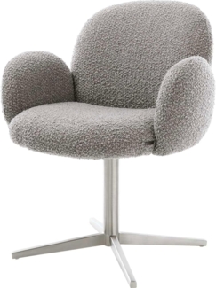 Drehstuhl Nube-Flex mit Armlehnen Bouclé Silbergrau Fußkreuz Edelstahl 360° drehbar Taschenfederkern
