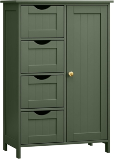 VASAGLE Badezimmerschrank, schmaler Badschrank, Beistellschrank, Kommode, mit 4 Schubladen, Schranktür, verstellbare Ablage, 30 x 55 x 82 cm, waldgrün LHC041C01