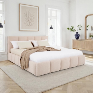 IDIMEX Polsterbett CLOUDY, 180x200 cm inkl. lattenrost gepolstert mit Bouclé Stoffbezug beige