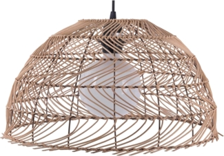 'Selenge' Hängeleuchte Hellbraun Rattan Halbkugel Schirm mit Gitter und Korbgeflecht Glühbirnen-Optik Ethno Stil