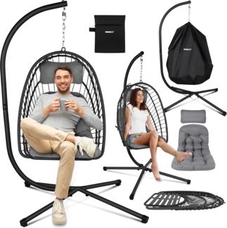 Onbest Hängesessel mit Schutzhülle 130kg 360° drehbar höhenverstellbar, bequem gepolstert