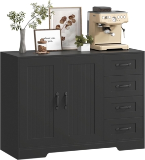 HOMCOM Sideboard Beistellschrank mit 4 Schubladen, 2 Türen, verstellbarem Einlegeboden (Aufbewahrungsschrank, 1 St, Küchenschrank), für Wohnzimmer, 105 x 40 x 76 cm, Schwarz