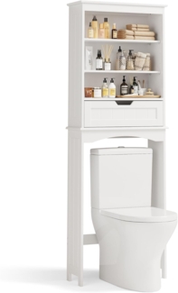 Bealife Freistehendes, offenes und platzsparendes WC-Regal, platzsparend, 3 Böden, Eine Schublade, 60 x 23 x 167 cm, Weiß