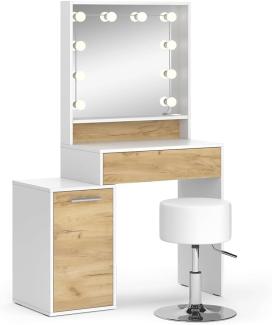 Vicco Schminktisch Altea 95 x 145 cm Weiß Eiche Frisiertisch Spiegel Hocker LED