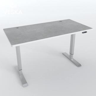 Höhenverstellbarer Schreibtisch (140x70 cm) - Sitz- & Stehpult - Bürotisch Elektrisch Höhenverstellbar mit Touchscreen & Stahlfüßen (Silber/Stein-Grau)