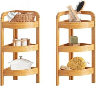 Avilia Eckregal mit 3 Ebenen aus Bambus, elegant und nachhaltig, 33 x 23 x 61 cm, perfekt für jeden Raum, optimierter Platz für Bücher und Dekorationsgegenstände