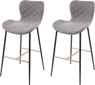 2er-Set Barhocker HWC-E55, Barstuhl Tresenhocker, Vintage goldfarbene Streben ~ Kunstleder Wildlederimitat grau