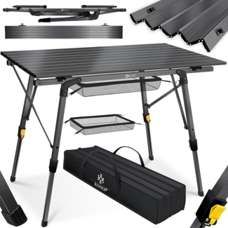 KESSER® Campingtisch faltbar Klapptisch Camping Tisch mit Aluminiumrahmen Aufrollbare Tischplatte Falttisch klappbar mit Höhenverstellung inkl. Tragetasche mit Trageband 90 x 53cm - bis 30 kg Anthrazit