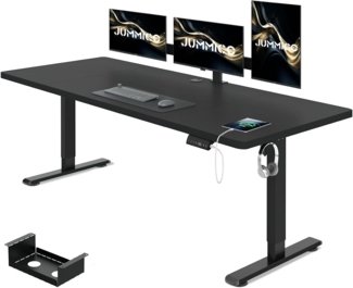 JUMMICO Höhenverstellbarer Schreibtisch 160x80 cm mit Kabelwanne, Höhenverstellbar Elektrisch Stehpult mit USB-Buchse, Computertisch, Ergonomischer Steh-Sitz Tisch, Bürotisch, Schwarz