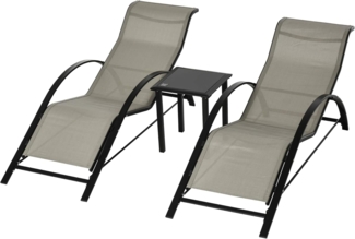 Outsunny Gartenliege 3-tlg. Sonnenliege mit Tisch, Liege, 3 St, Gartensitzgruppe, Metall Mesh Grau+Schwarz 2 x Sessel 1 x Tisch