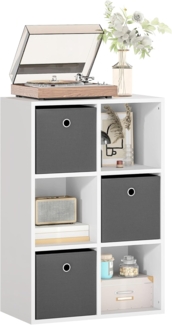 HOMCOM Sideboard Bücherregal Bücherschrank mit 3 Stoff-Schubladen, 3 offenen Regalen (Büroregal, 1 St, Modern Aufbewahrungsregal), 53,7 x 30 x 79,8 cm, Grau+Weiß