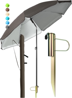 4smile Sonnenschirm Strand SunnyJoy, Taupe – 3er Set inkl. Strandschirm windfest stabil, Rasendorn Sonnenschirmhalter, Schirmhülle – Sonnenschirm mit Rasendorn, Schirmspieß für Garten