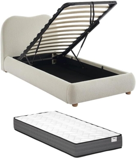 Vente-unique - Bett mit Bettkasten - 90 x 190 cm - Bouclé-Stoff - Beige + Matratze - VANARI