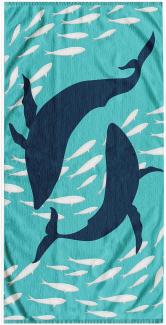 DecoKing Strandtuch groß 90x180 cm Baumwolle Frottee Velours Badetuch blau dunkelblau weiß Dolphin