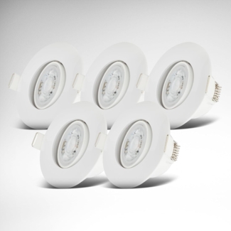 B.K.Licht - 5er Set LED Einbaustrahler 230V, schwenkbarer LED Strahler für das Badezimmer IP65, Deckenstrahler stufenlos dimmbar, Spots, Deckenspots, Badezimmerlampe, Weiß, 90x42 mm (DxH)