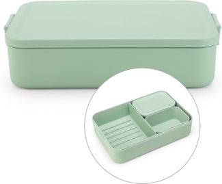 Brabantia - Make & Take Brotdose Bento - Groß - Herausnehmbare Fächer - Deckel mit Klickverschluss - Gefriergeeignet - Spülmaschinen- & Mikrowellenfest - Light Grey - 25,5 x 16,7 x 6,2 cm