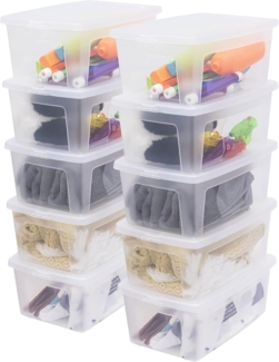 Iris Ohyama Vielseitige Aufbewahrungsboxen, 11L, 10er-Set, Transparent, Deckel leicht schließbar, Stapelbar, Plastik, Für Schrank, Regale, Klassenzimmer, Organisation, Kunstbedarf, Schuhe, MCB-11