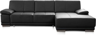 CAVADORE Ecksofa Corianne / Ledercouch inkl. Armteilverstellung und Longchair / 282 x 80 x 162 / Echtleder, schwarz