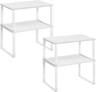 Songmics Gewürzregal, 2er Set Küchen-Organizer, Küchenregal, Schrank-Organizer Küche, erweiterbar, kleines Regal, stapelbar, Metall und Holzwerkstoff, wolkenweiß-schneeweiß KCS02W01