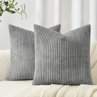 Topfinel Kissenbezug 40x40 grau Kordsamt 2er Set gestreiftes Muster Kissenbezüge Kissenhülle Dekokissen Sofakissen Couchkissen Dekokissen Zierkissenbezug Deko Kissenhüllen Wohnzimmer