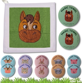 Bada Bing Handtuch Set Magisches Handtuch Kinder Zauberhandtuch Bauernhof Tiere Waschlappen, (12-St), 100% Baumwolle, Zauberhandtuch