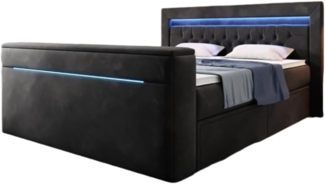 Boxspringbett Jupiter mit TV Lift, RGB und Stauraum 160x200 Schwarz H3 (70-100kg)
