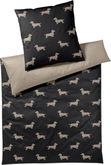 elegante Mako-Satin Bettwäsche Dogs schwarz beige|135x200 cm + 40x80 cm