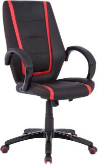 HOMEXPERTS Chefsessel JAZZ / Kunstleder in Schwarz-Rot / gepolsterte Armlehnen / Belastbar bis 110kg / Drehstuhl mit Rollen / Bürostuhl / Relaxchair / Gaming Chair / 60 x 109-119 x 68 cm (BxHxT)