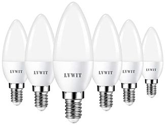LVWIT LED Lampe E14, 470 lm, 6500K Kaltweiß, ersetzt 40 Watt, 4.9W LED Leuchtmittel in Kerzenform C37, matt (6er Pack)