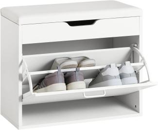 SoBuy FSR95-W Schuhbank mit Sitzkissen Sitzbank Schuhregal Schuhkipper mit 1 Klappe Sitzkommode BHT ca. : 60x50x30cm