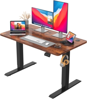 JUMMICO HöHenverstellbarer Schreibtisch Standing Desk Elektrischer Schreibtisch Höhenverstellbar mit Memory-Funktion 120x60 cm,Braun