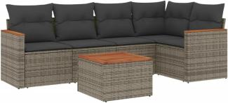 vidaXL 6-tlg. Garten-Sofagarnitur mit Kissen Grau Poly Rattan 3258357