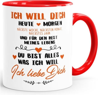MoonWorks Tasse Kaffeetasse Ich will dich heute und morgen ich liebe dich Geschenk Valentinstag Liebe Spruch MoonWorks®, Keramik