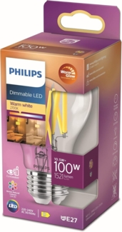Philips LED classic WarmGlow Lampe 100W E27 Klar Dimmbar