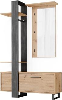 Vicco Flurgarderobe Dielengarderobe Garderobe Porto Schwarz Artisan Mediterran 120x190 cm Schlafzimmer Spiegel Kleiderstange Tür Fach Ablage rollbar