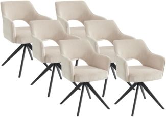 Vente-unique - Drehstuhl mit Armlehnen 6er-Set - Cord & schwarzes Metall - Cremefarben - KONYA