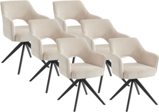 Vente-unique - Drehstuhl mit Armlehnen 6er-Set - Cord & schwarzes Metall - Cremefarben - KONYA