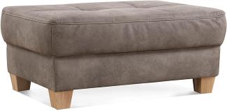 CAVADORE Hocker Puccino mit Holzfüßen im Landhausstil / Beistellhocker für Sofa Puccino in Lederoptik / 99 x 45 x 65 cm / Mikrofaser Hellbraun