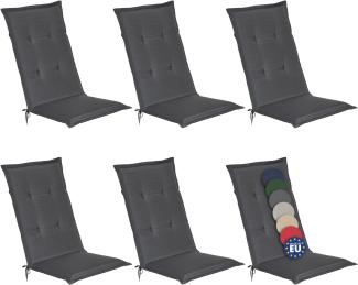 6er Set Beautissu Hochlehner Auflage Loft HL 120 x 50 x 6 cm Graphitgrau