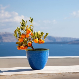 Jinfa Pflanzkübel Jinfa Blumenkübel aus Kunststoff in glasierter Keramikoptik,blau