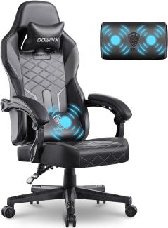 Dowinx Gaming Stuhl Racing Gamer Stuhl mit Frühling Kissen, Ergonomischer Gaming Sessel mit Massage, Bürostuhl PU Leder PC-Stuhl Verbreiterte Rückenlehne 150KG (Schwarz Grau)