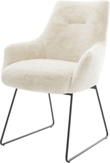 Esszimmerstuhl Alja-Flex mit Armlehnen Plüsch Creme-Weiß Kufengestell Schwarz Taschenfederkern