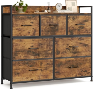 Songmics Kommode mit 7 Stoffschubladen, Holz / Metall vintagebraun-schwarz, 98 x 28,5 x 85 (BxTxH) cm