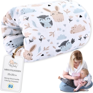 Stillkissen klein Breastfeeding und Nursing Pillow für unterwegs 20 cm - Stillmuff Armkissen und Lagerungskissen Baby Arm Still Kissen aus weicher Baumwolle Oeko-Tex Eulen Weiß