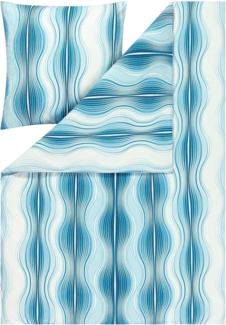 Estella Mako-Interlock-Jersey Bettwäsche Atelier Marisol 155x220 + 1 x Kissen 80 x 80 Grafisch cyan
