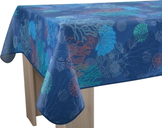 Le linge de Jules Tischdecke, schmutzabweisend, Koralle, rechteckig, 150x240 cm, Korallenrot und Blau